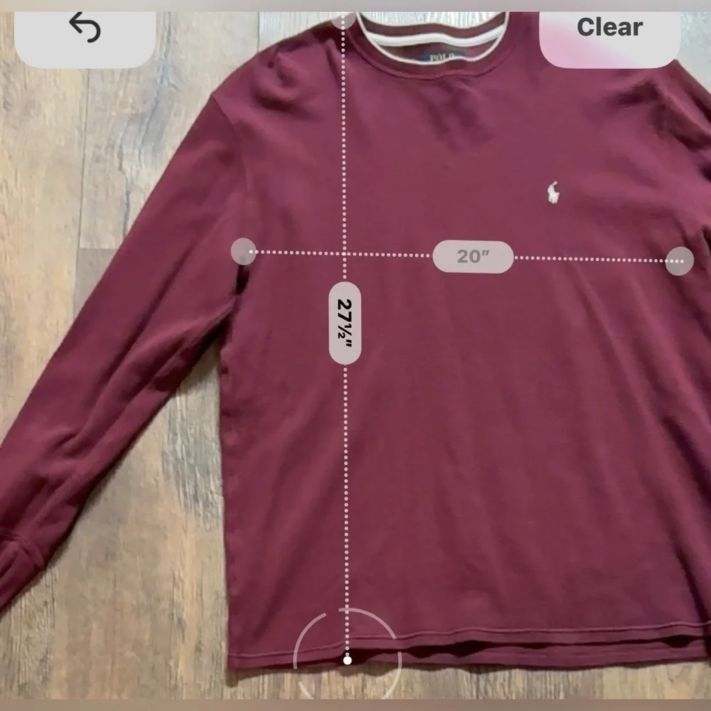 Polo thermal waffle knit long sleeve top burgundy with white around collar
